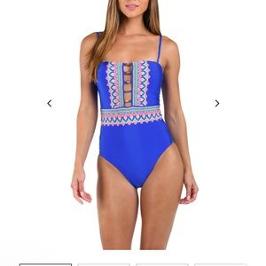 Elegant Blue and Pink Women's One Piece Swimsuit